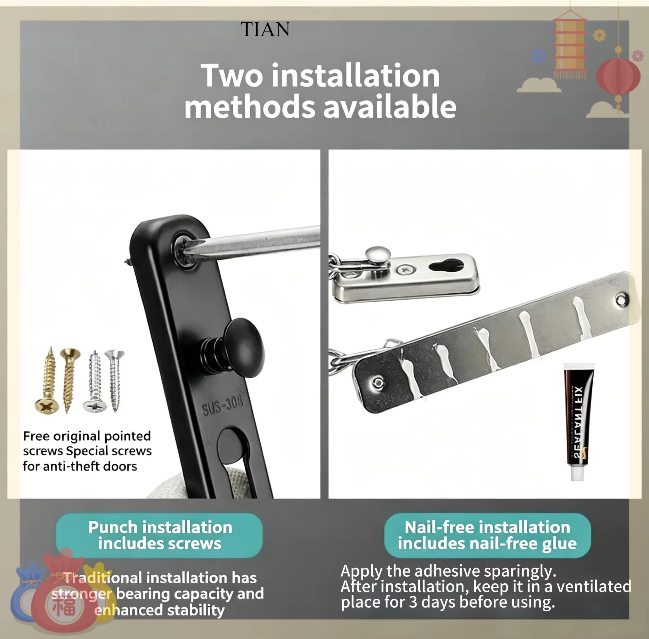 Security Chain Door - Serrure de sécurité à chaîne TIAN